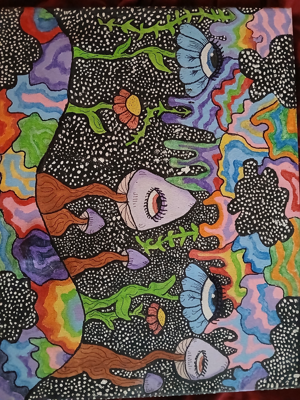 Psychedelic Floral Portrait Art Print - Multicolor